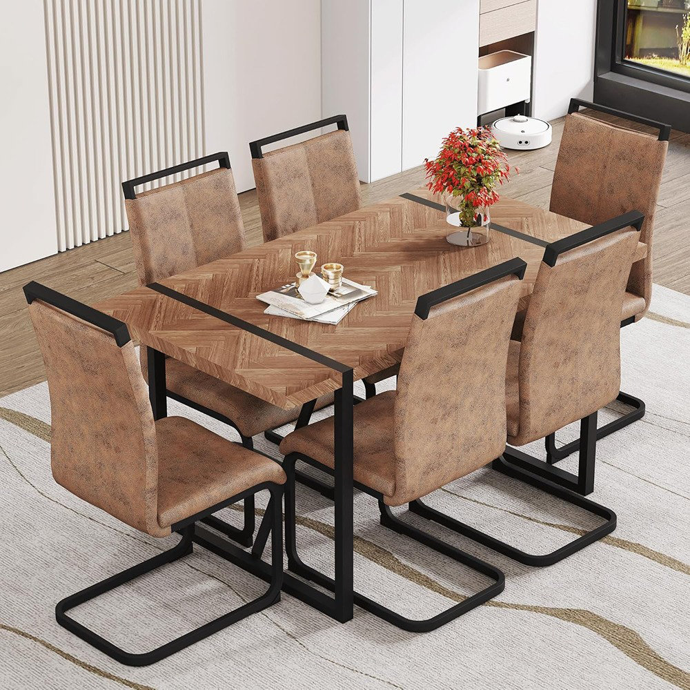 17 Stories 6-Piece Dinner Table Set For 6, 55" Wood Dining Table With 6 ...